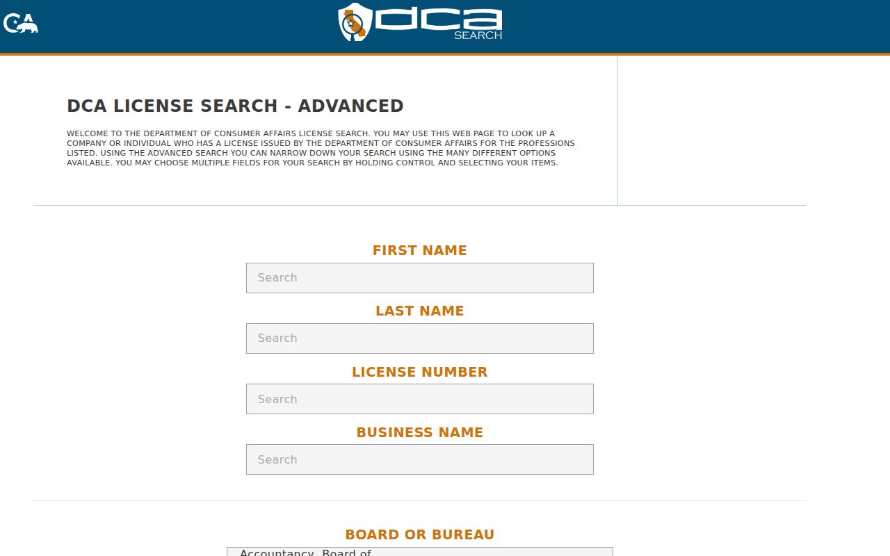 Pasadena people search using California professional license fields