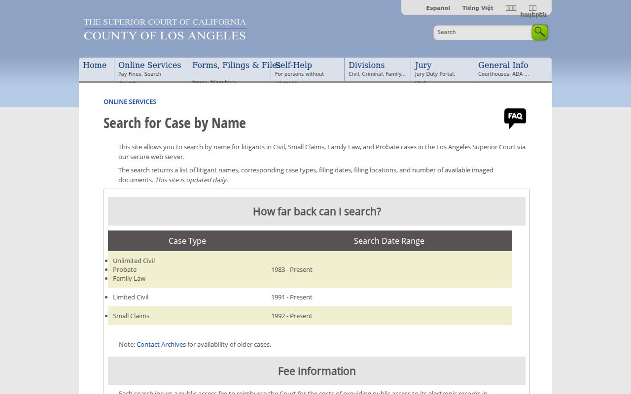 Pasadena people search through the Los Angeles Superior Court name index
