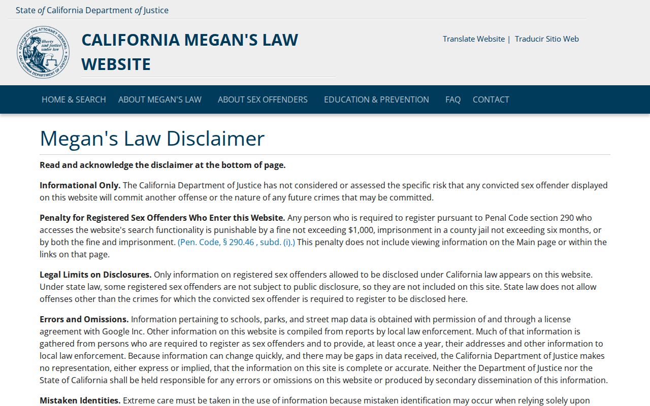 Pasadena public records search on the California Megan's Law registry