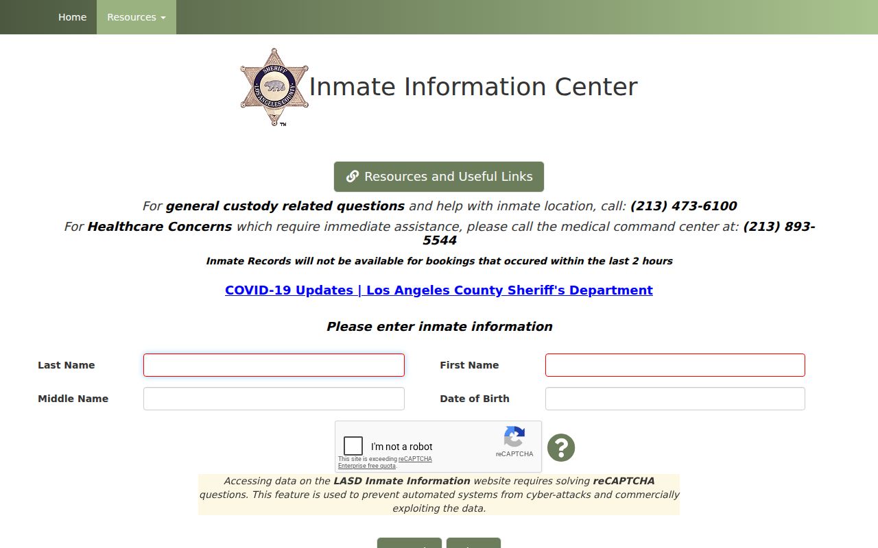 Pasadena public records access through the LA County inmate information search