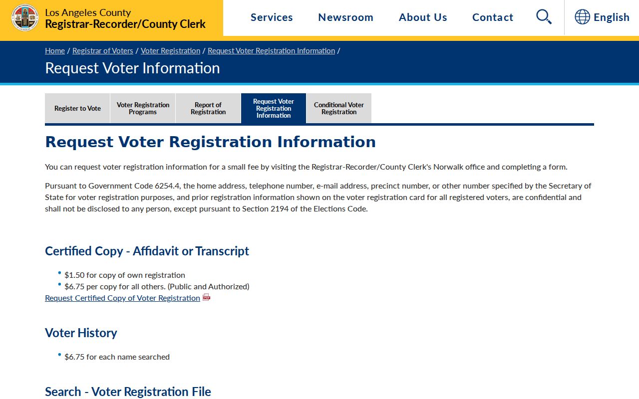 Pasadena voter registration records request options from Los Angeles County