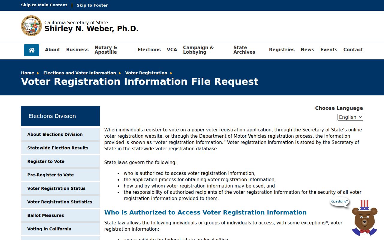 Pasadena voter registration statewide file request rules
